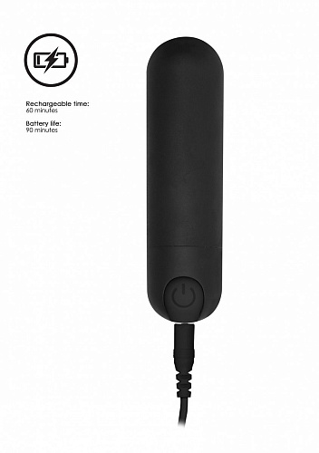Чёрная перезаряжаемая вибропуля Shots Media BV 7 Speed Rechargeable Bullet BGT006BLK (7,7 см)