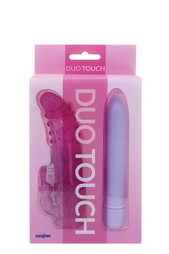 Фиолетовый классический вибратор с эластичной насадкой Seven Creations DUO TOUCH 19-63-ABX