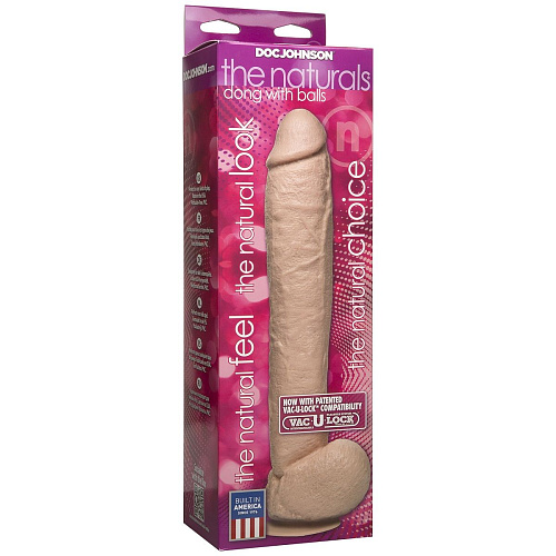 Телесный фаллоимитатор большого размера со съёмной присоской Vac-U-Lock Doc Johnson The Naturals 12 Dong with Balls 5015-01-BX (29,5 см)