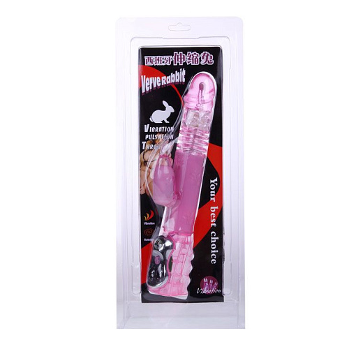 Розовый вибромассажёр с ротацией, возвратно-поступательным движением и стимулятором клитора Baile BW-020525R-0101 (29 см)