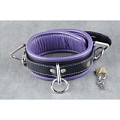 Чёрный средний подвёрнутый кожаный ошейник с фиолетовым подкладом Beastly 10345-3BP