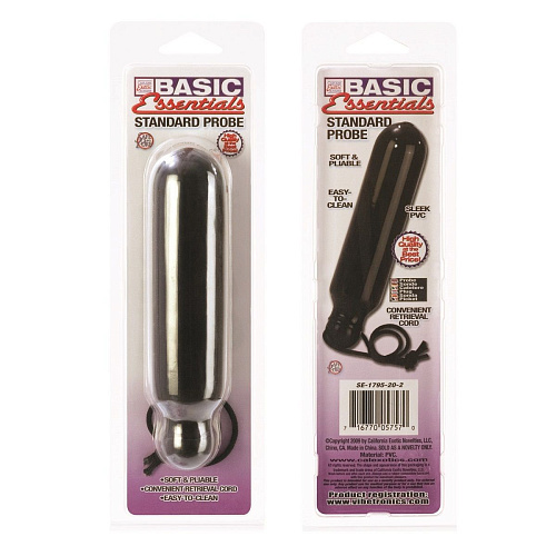 Чёрный гладкий анальный стимулятор с петлёй California Exotic Novelties STANDARD PROBE SE-1795-20-2 (14 см)