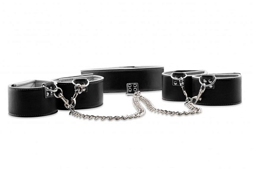 Чёрно-белый двусторонний комплект для бандажа Reversible Collar / Wrist / Ankle Cuffs Shots Media BV OU191WHT