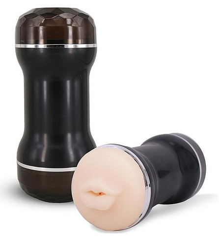 Двусторонний мастурбатор ротик и анус чёрного цвета Seven Creations DOUBLE O HEAVEN DOUBLE ENDED COCKSTROKER  50974