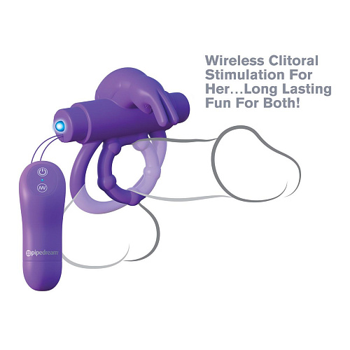 Фиолетовое эрекционное кольцо на пенис и мошонку с вибрацией Pipedream Remote Control Rabbit Ring PD5817-12