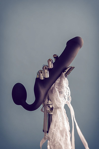 Чёрный безремневой страпон Strap-on-me Silicone Bendable Strap-On L 6012857