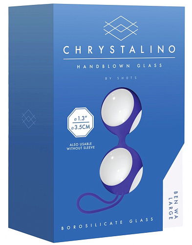 Бело-синие стеклянные вагинальные шарики в синей оболочке Shots Media BV CHR024WHTBen Wa Large