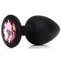Чёрная силиконовая анальная пробка с розовым стразом Bior toys SF-70502-02 (9,5 см)