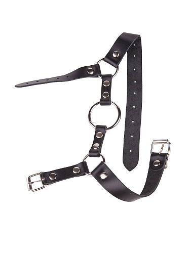Кляп-кольцо на чёрных кожаных ремешках с застёжкой Sitabella 3008-1