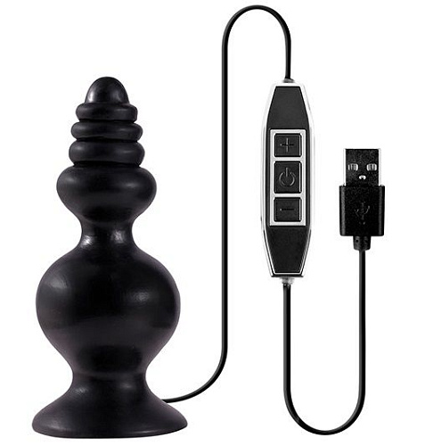 Чёрная фигурная пробка с вибрацией, работающая от USB Dream Toys MENZSTUFF SPINDLE 10FUNCTION BUTT PLUG 21132