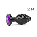 Коническая ребристая черная анальная втулка с фиолетовым кристаллом Anal Jewelry Plug ABCK-04-M (8 см)