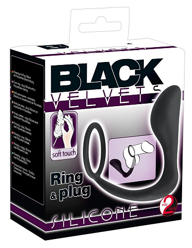 Чёрное эрекционное кольцо с анальной пробкой Orion Black Velvets Ring Plug 0516724