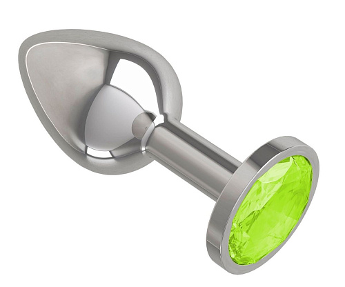 Серебристая конусовидная анальная пробка с салатовым кристаллом Сумерки богов 513-12 LIME-DD (7 см.)