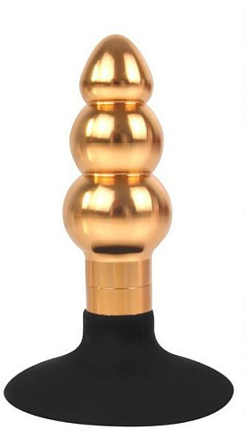 Золотисто-чёрная анальная пробка-ёлочка с круглым ограничителем Bior toys IL-28009-GLD (9 см)