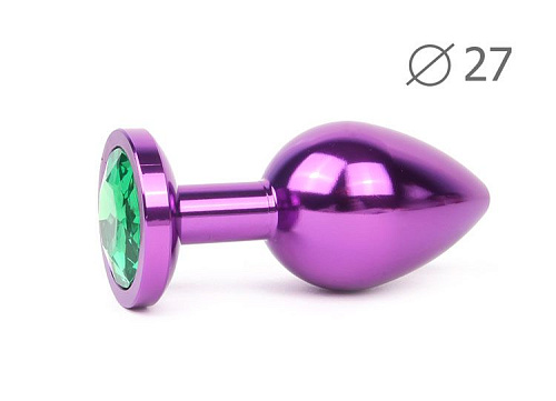 Коническая фиолетовая анальная втулка с зелёным кристаллом Anal Jewelry Plug VS-07 (7 см)