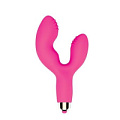 Розовый силиконовый вибромассажёр с клиторальным стимулятором Bior toys ST-40146-6