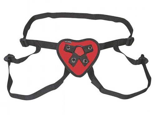 Чёрные трусики с красным сердечком для страпона Lux Fetish LF1361-RED