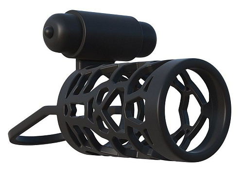 Чёрная насадка с подхватом мошонки и вибропулей Pipedream PD5914-23