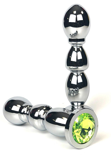 Серебристая анальная пробка-ёлочка с лаймовым кристаллом Vandersex 159-MAL2 (12,5 см)