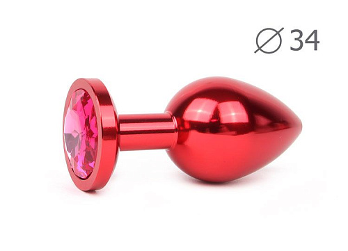 Коническая красная анальная втулка с малиновым кристаллом Anal Jewelry Plug RM-14 (8,2 см)