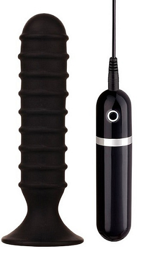 Чёрный ребристый вибратор Dream Toys RIBBED TORPEDO 20719 (15 см)