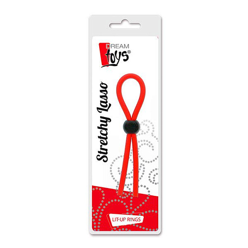 Красное эрекционное лассо с одной бусинкой-утяжкой чёрного цвета Dream Toys STRETCHY THICK LASSO 21415