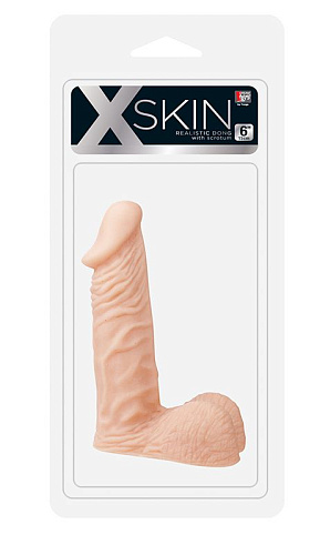Телесный фаллоимитатор с пышной мошонкой Dream Toys XSKIN 6 PVC DONG 20609 (15 см)