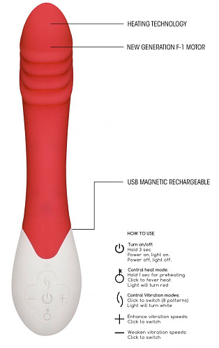 Красный вибратор с функцией нагрева Shots Media BV Frenzy HEA004RED (20,8 см)