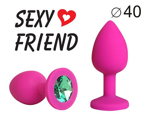 Ярко-розовая анальная пробка с зелёным кристаллом Bior toys SF-70290-07 (9,5 см)