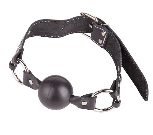 Чёрный кляп-шар классической формы и конструкции из натуральной кожи Sitabella 3003-1