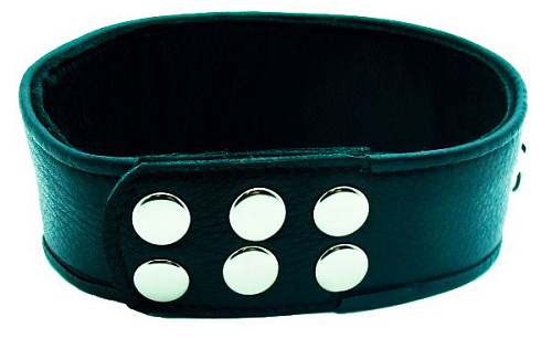 Чёрный кожаный ошейник с полукольцами и клёпками БДСМ арсенал 55022