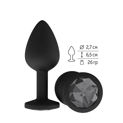 Чёрная анальная втулка с чёрным кристаллом Сумерки богов 518-09 black-DD (7,3 см)