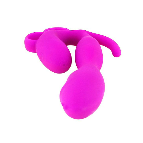 Лиловый вибратор со стимуляцией клитора и ануса Baile BI-014204 (22,5 см)