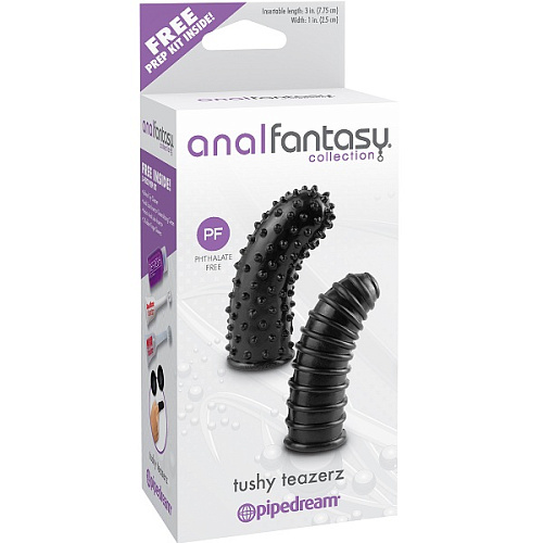 Чёрный набор из двух рельефных насадок на пальцы для анальной стимуляции Pipedream Tushy Teazerz PD4659-23