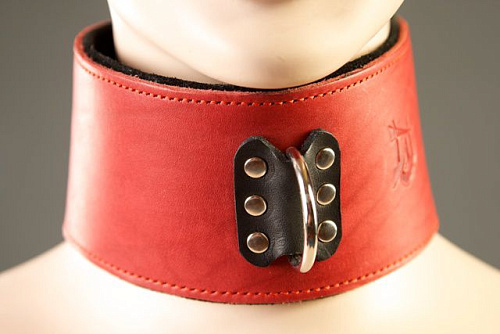 Красный кожаный ошейник на мягкой подкладке Подиум Р222А