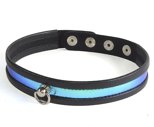 Узкий сине-черный ошейник с голографией Sitabella 3124-19