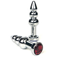 Серебристая анальная ёлочка с красным кристаллом Vandersex 159-R (11 см)