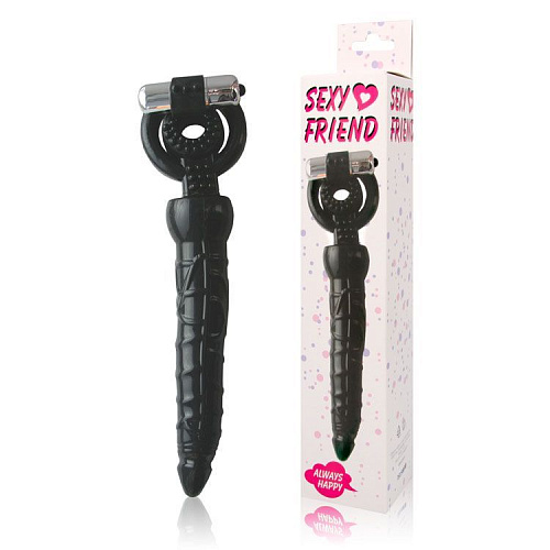 Насадка на член для двойного проникновения чёрного цвета Bior toys Sexy Friend  SF-70154 (18 см)