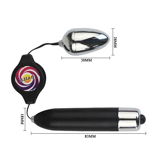 Серебрянное виброяйцо с растягивающимся шнуром Baile BI-014122-3