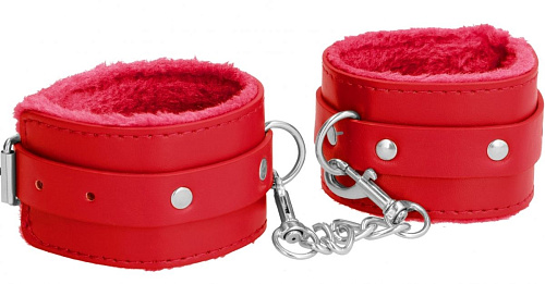 Красные наручи Shots Media BV Plush Leather Hand Cuffs OU267RED