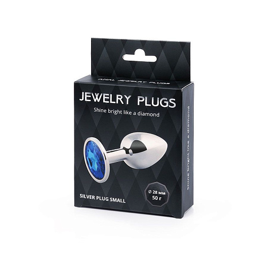 Анальное украшение с синим кристаллом Anal Jewelry Plug SILVER PLUG SMALL SS-13 (7,2 см)