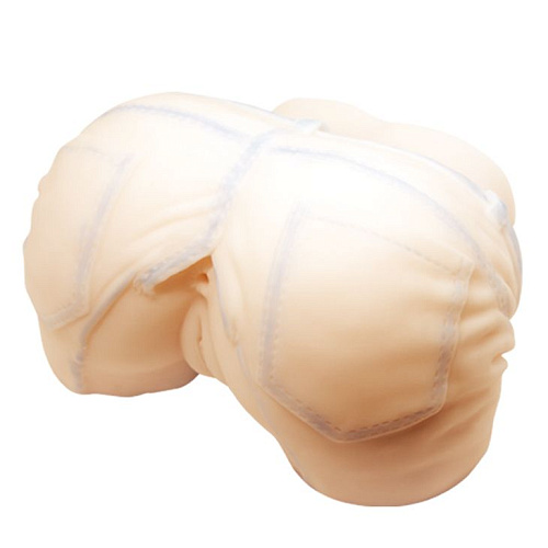 Телесная пышная попка в джинсиках с двумя входами и вибрацией Baile BM-009181-1