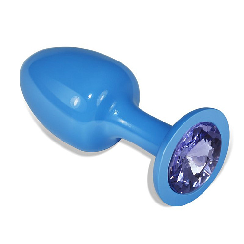 Голубая анальная втулка с сиреневым кристаллом Lovetoy LV5402-02 (8,2 см)