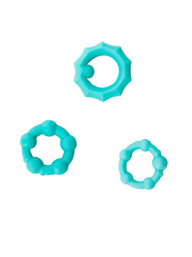 Набор из 3 бирюзовых рельефных эрекционных колец Sitabella 3310-05