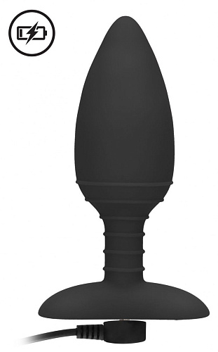 Чёрная анальная пробка с вибрацией и подогревом Shots Media BV Glow ELE015BLK (12 см)