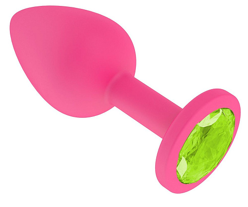 Розовая анальная втулка с лаймовым кристаллом Сумерки богов 516-12 lime-DD (7,3 см)