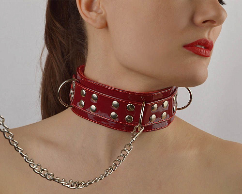 Бордовый лаковый ошейник с меховой подкладкой Sitabella 5014-220
