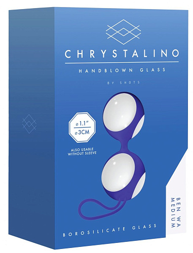 Бело-синие стеклянные вагинальные шарики в синей оболочке Shots Media BV Ben Wa Medium CHR023WHT