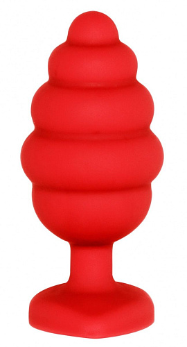 Красная анальная пробка Shots Media BV Large Ribbed Diamond Heart Plug OU458RED (8 см)