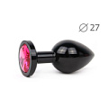 Коническая чёрная анальная втулка с малиновым кристаллом Anal Jewelry Plug BKS-14 (7 см)